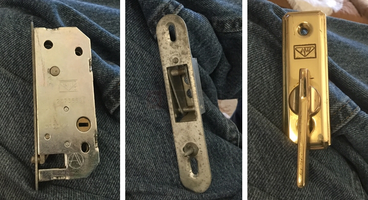 User submitted photos of patio door hardware.