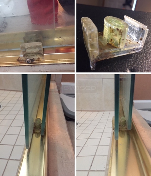 User submitted photos of shower door hardware.