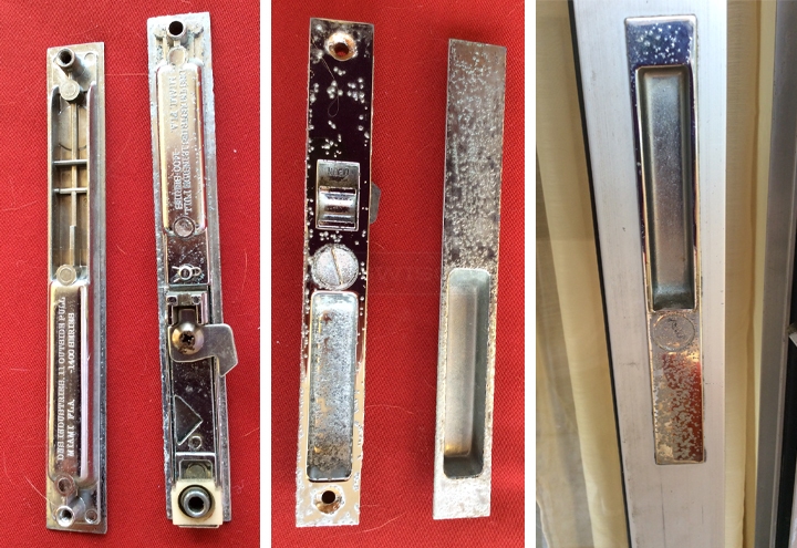 User submitted photos of patio door hardware.