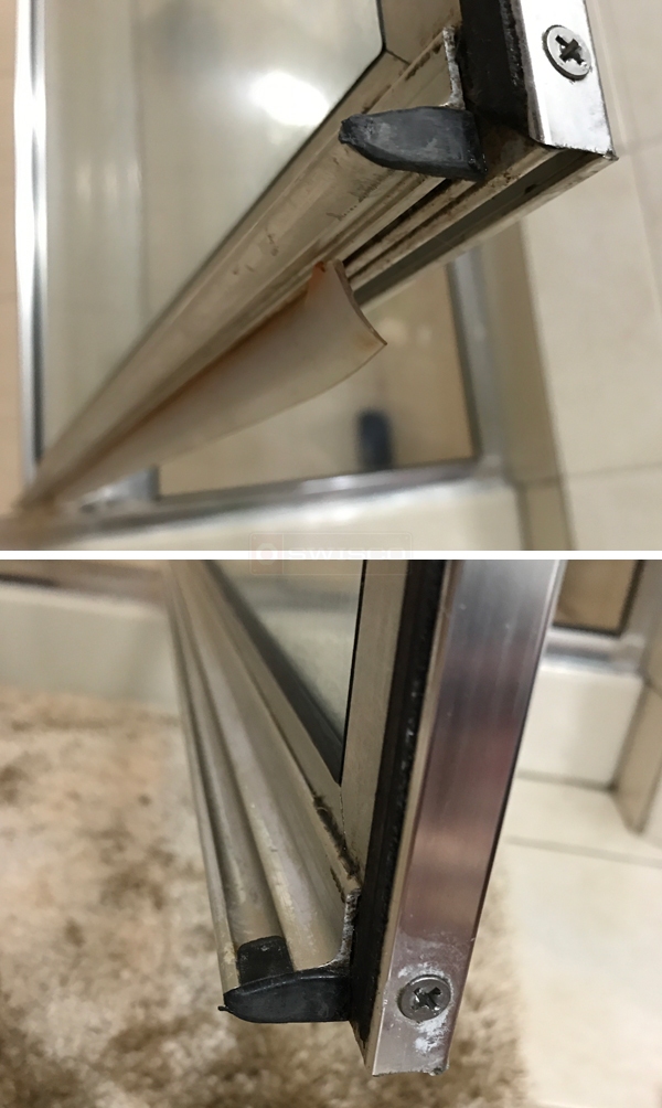 User submitted photos of a shower door sweep.