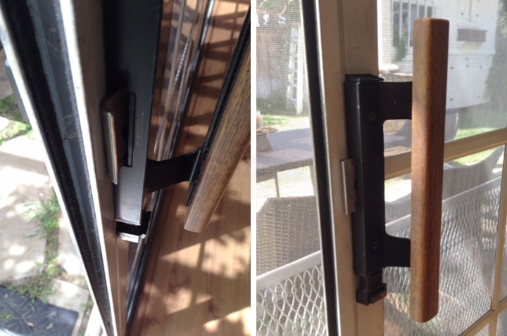 User submitted photos of patio door hardware.