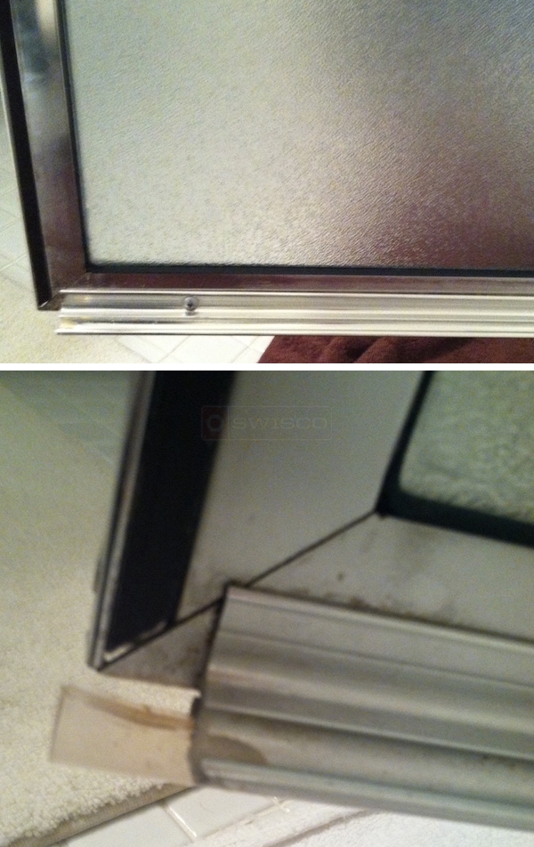 User submitted photos of shower door hardware.