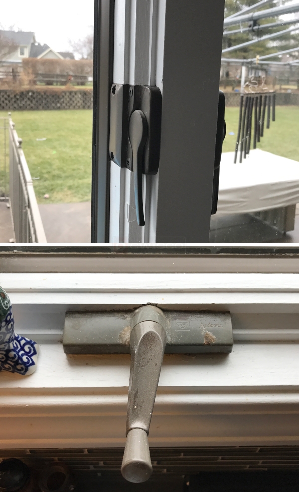 User submitted photos of window hardware.