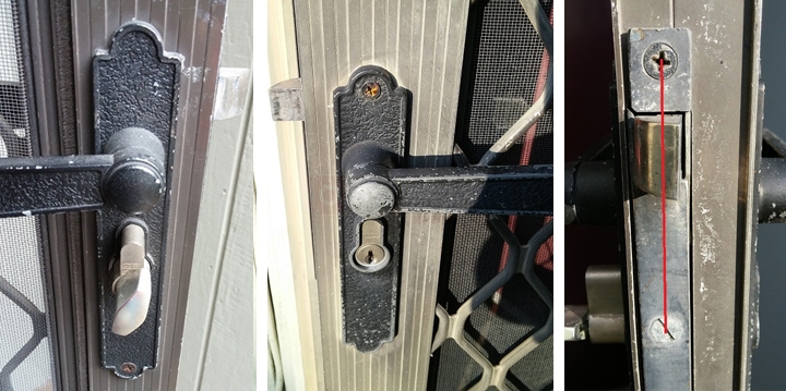 User submitted photos of storm door hardware.