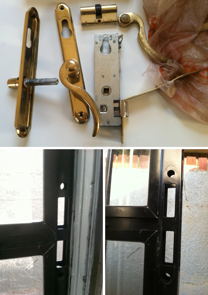 User submitted photos of storm door hardware.