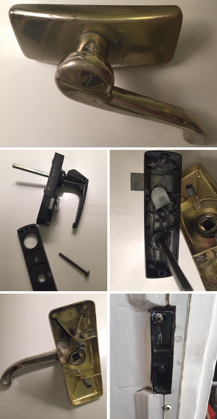 User submitted photos of storm door hardware.