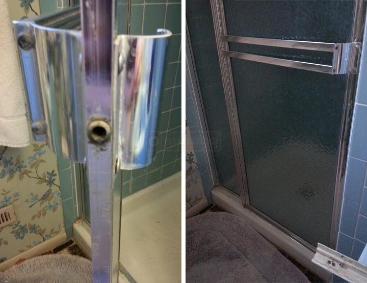 User submitted photos of shower door hardware.
