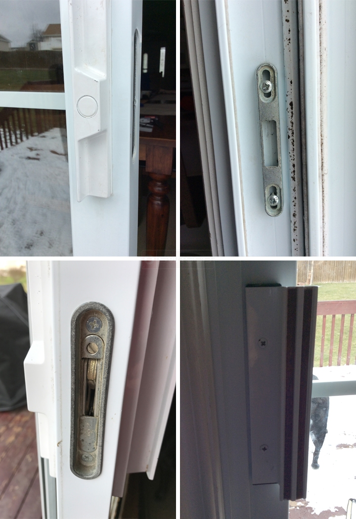User submitted photos of patio door hardware.