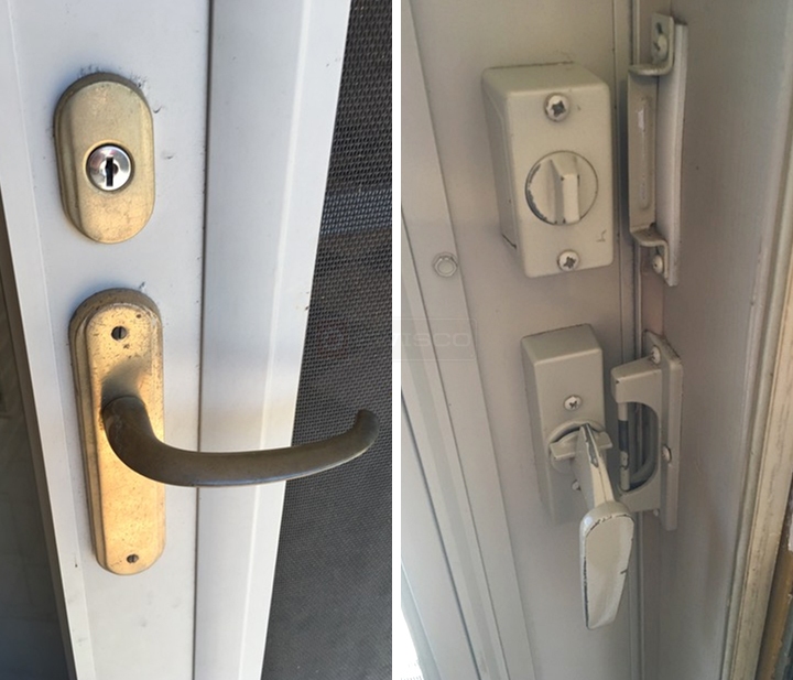 User submitted photos of storm door hardware.