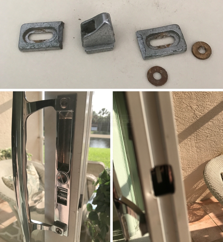 User submitted photos of patio door hardware.
