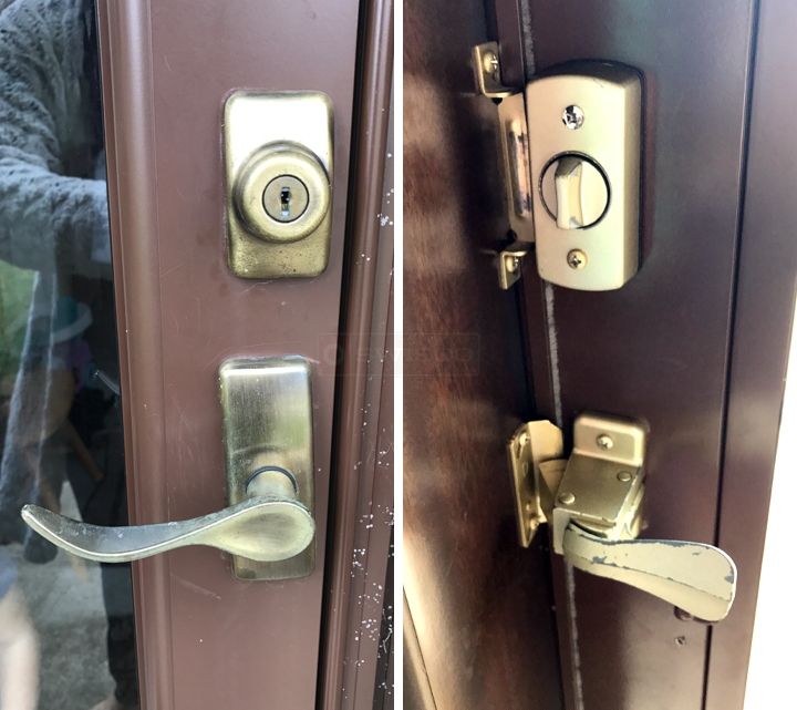 User submitted photos of a storm door handle set.