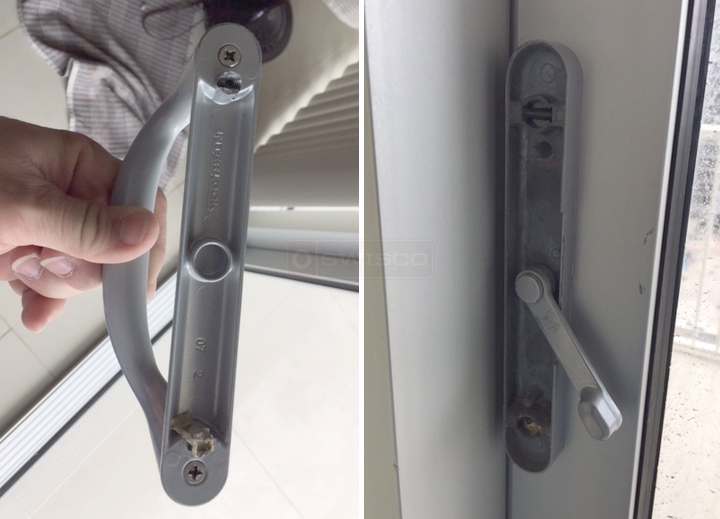 User submitted photos of patio door hardware.