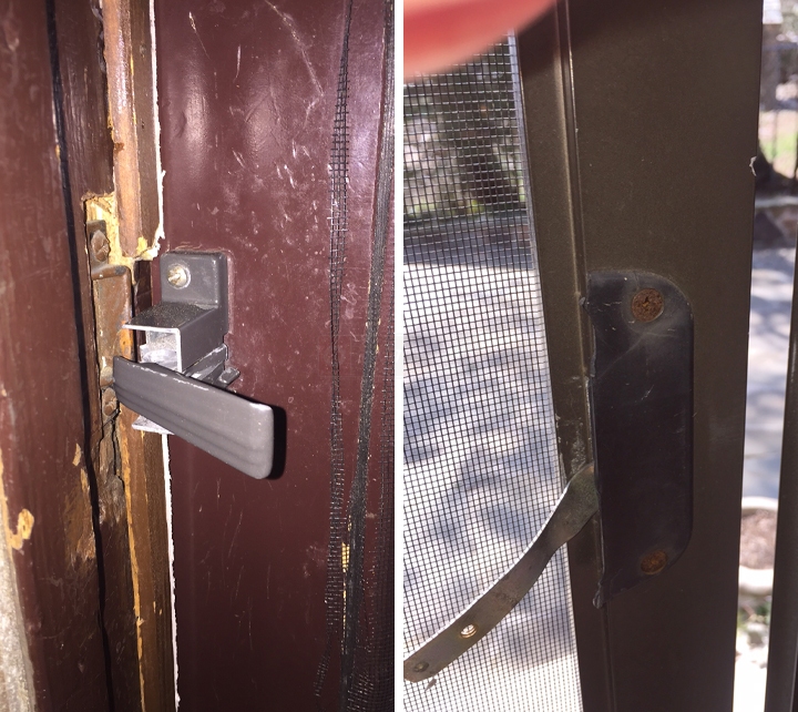 User submitted photos of storm door hardware.