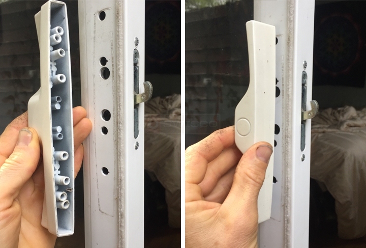 User submitted photos of patio door hardware.