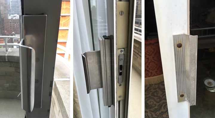 User submitted photos of patio door hardware.