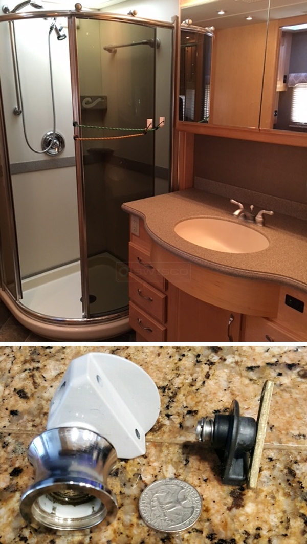 User submitted photos of shower door hardware.
