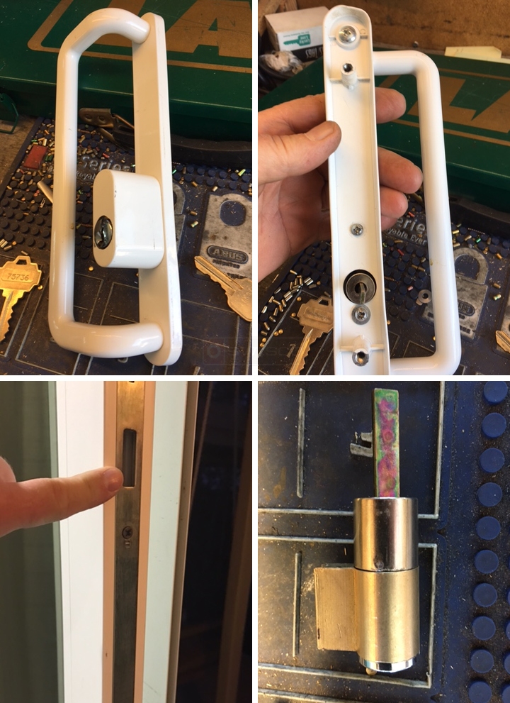 User submitted photos of patio door hardware.