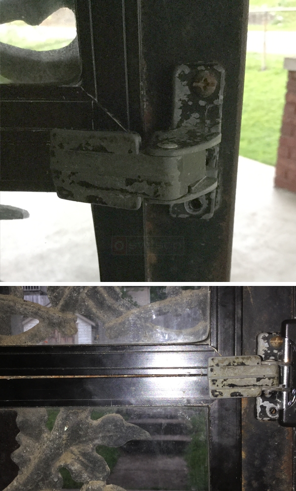 User submitted photos of storm door hardware.