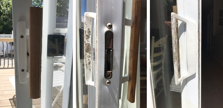 User submitted photos of patio door hardware.