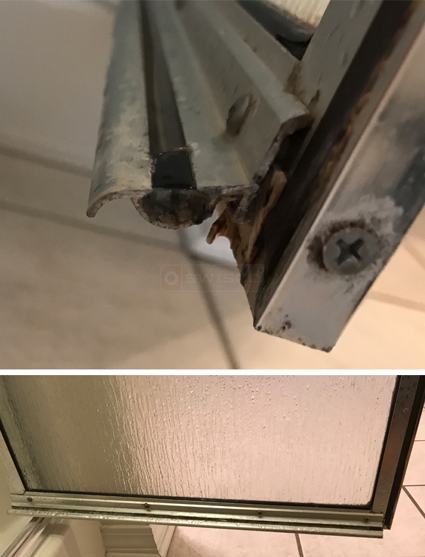 User submitted photos of shower door hardware.