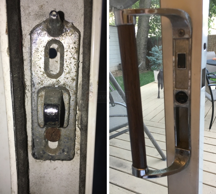 User submitted photos of patio door hardware.