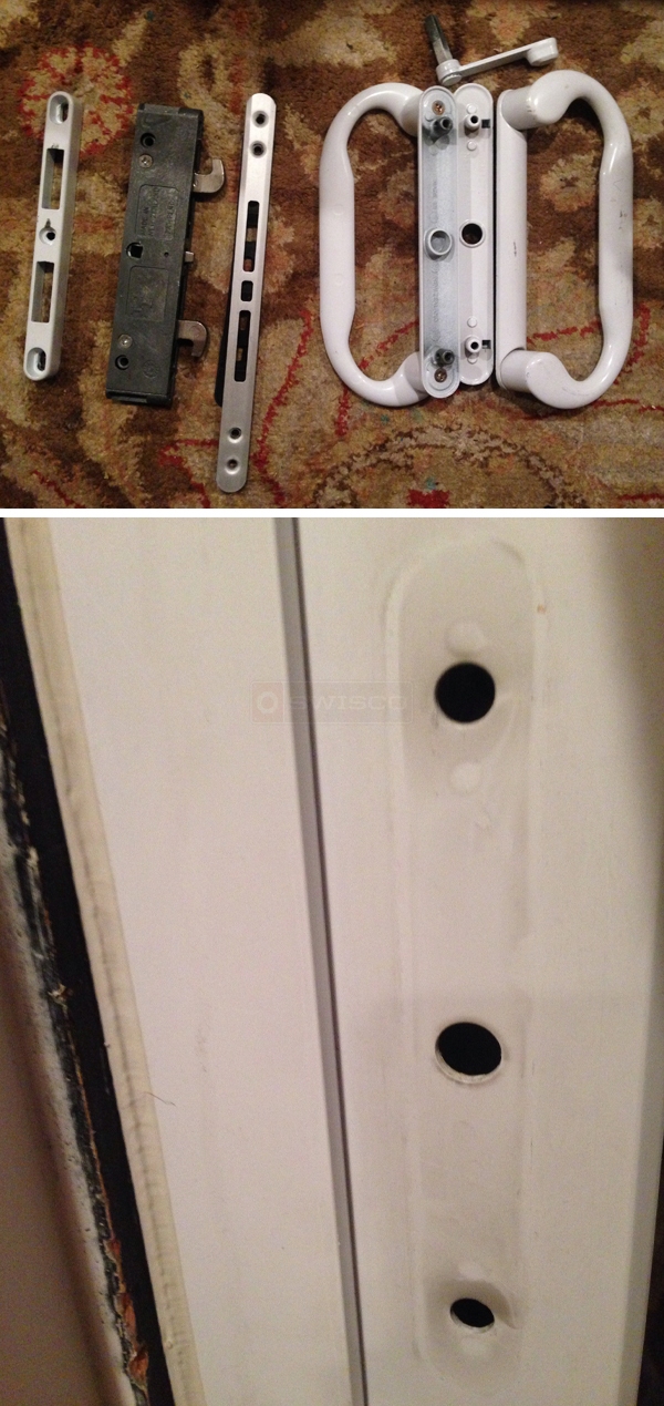 User submitted photos of patio door hardware.