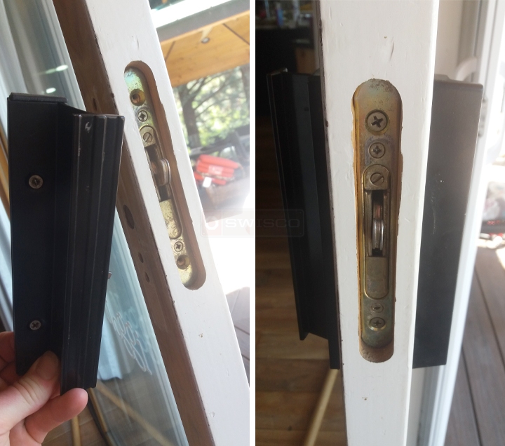 User submitted photos of patio door hardware.