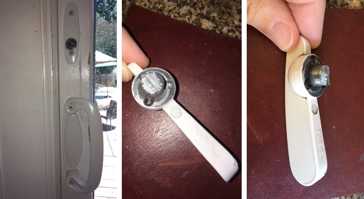 User submitted photos of patio door hardware.