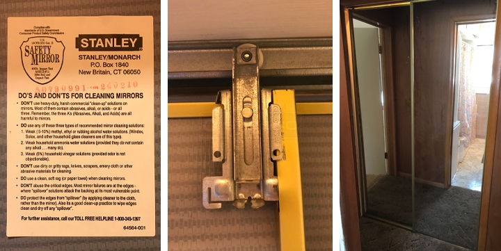 User submitted photos of mirror closet hardware.