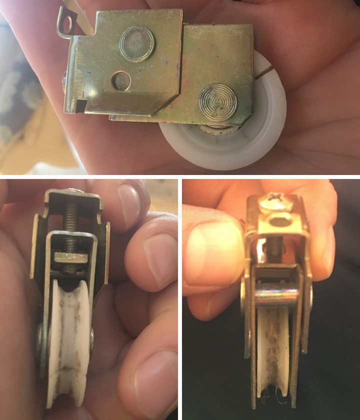 User submitted photos of a mirror closet door roller.
