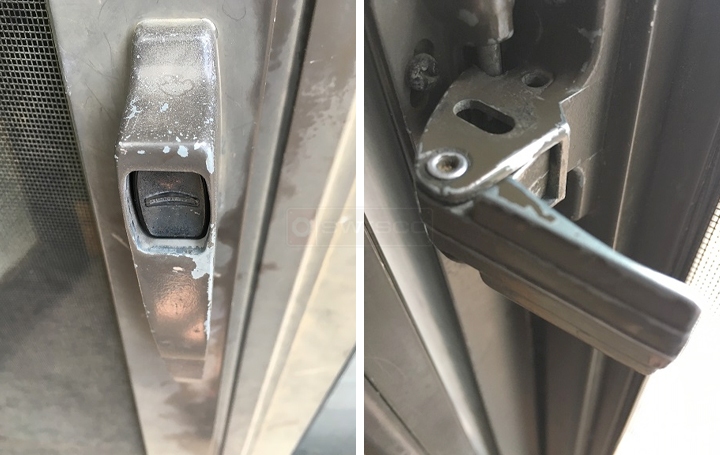User submitted photos of a storm door handle set.