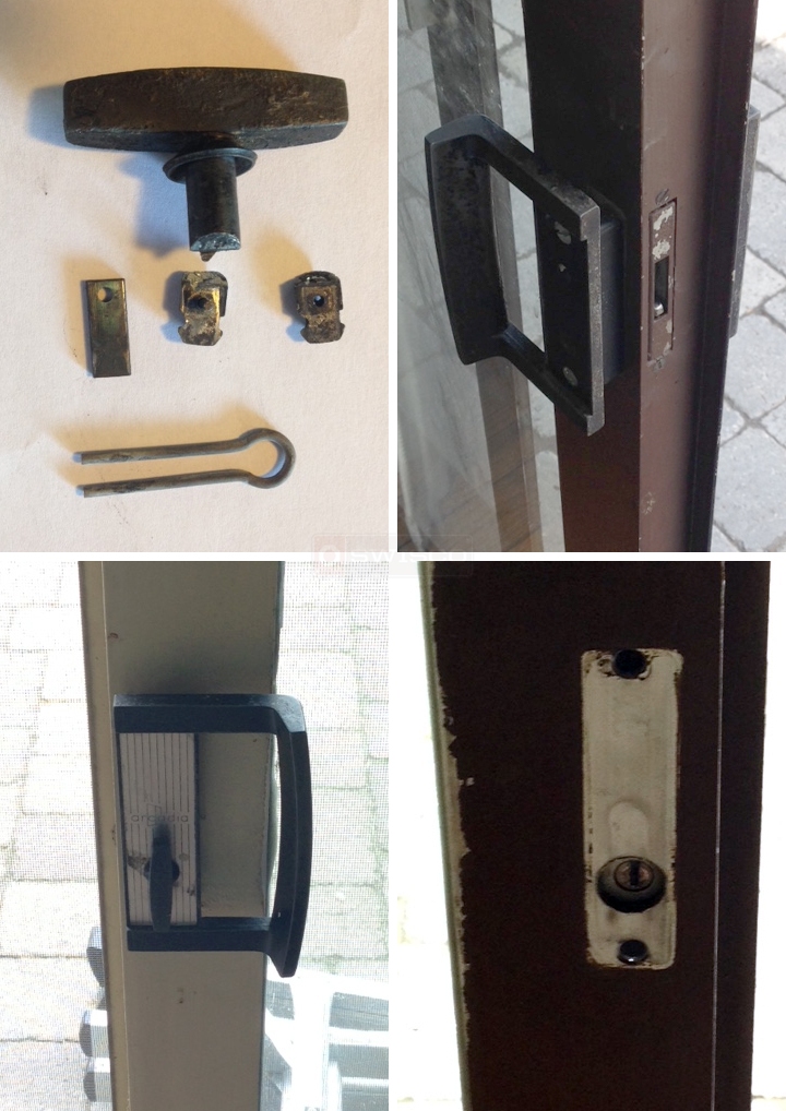 User submitted photos of patio door hardware.