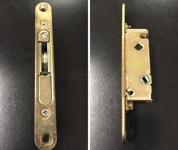 Mortise Latch and trim plate with 45 degree lever slot