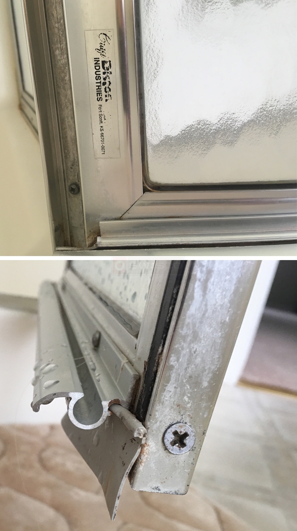 User submitted photos of shower door hardware.