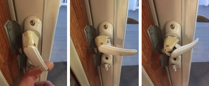 User submitted photos of storm door hardware.