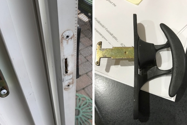 User submitted photos of patio door hardware.