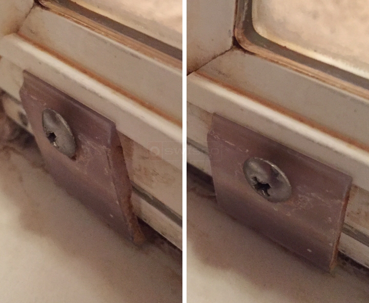 User submitted photos of shower door hardware.
