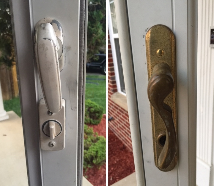 User submitted photos of storm door hardware.