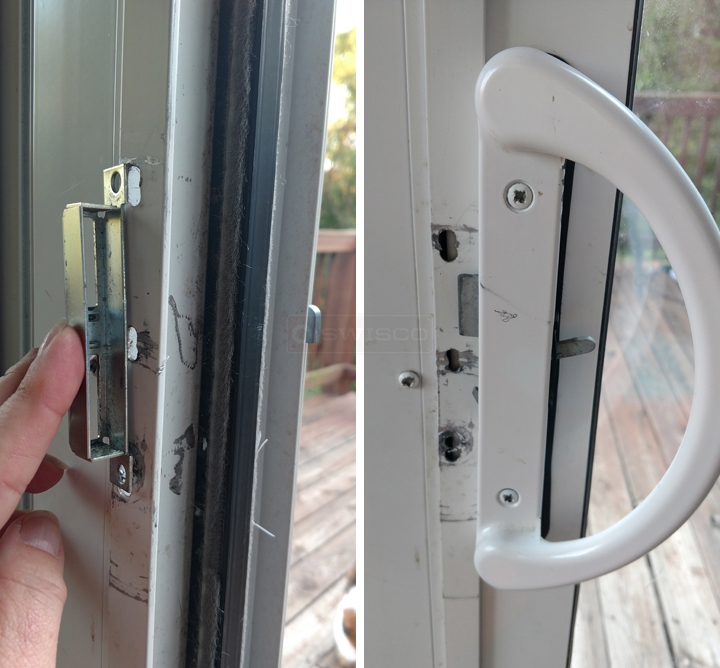 User submitted photos of patio door hardware.