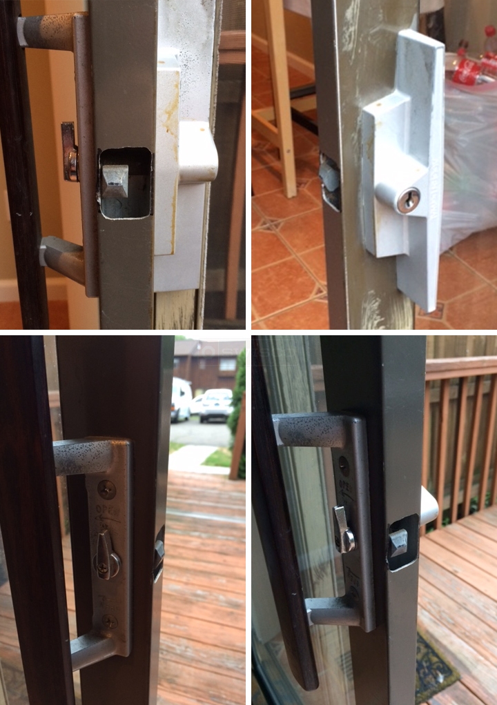 User submitted photos of patio door hardware.