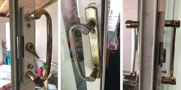 User submitted photos of patio door hardware.