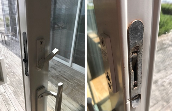 User submitted photos of patio door hardware.
