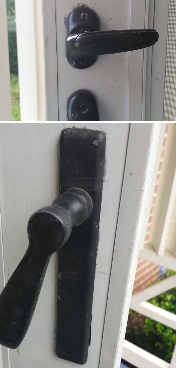 User submitted photos of storm door hardware.
