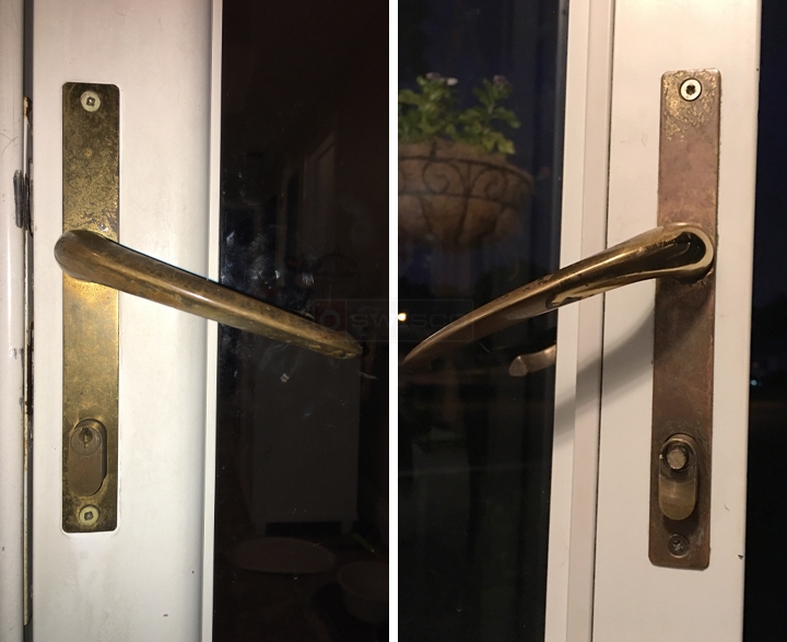 User submitted photos of storm door hardware.