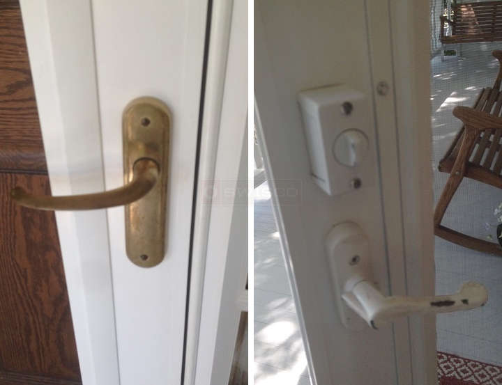 User submitted photos of storm door hardware.