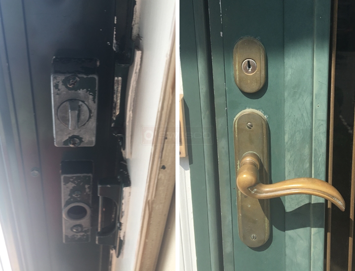 User submitted photos of storm door hardware.