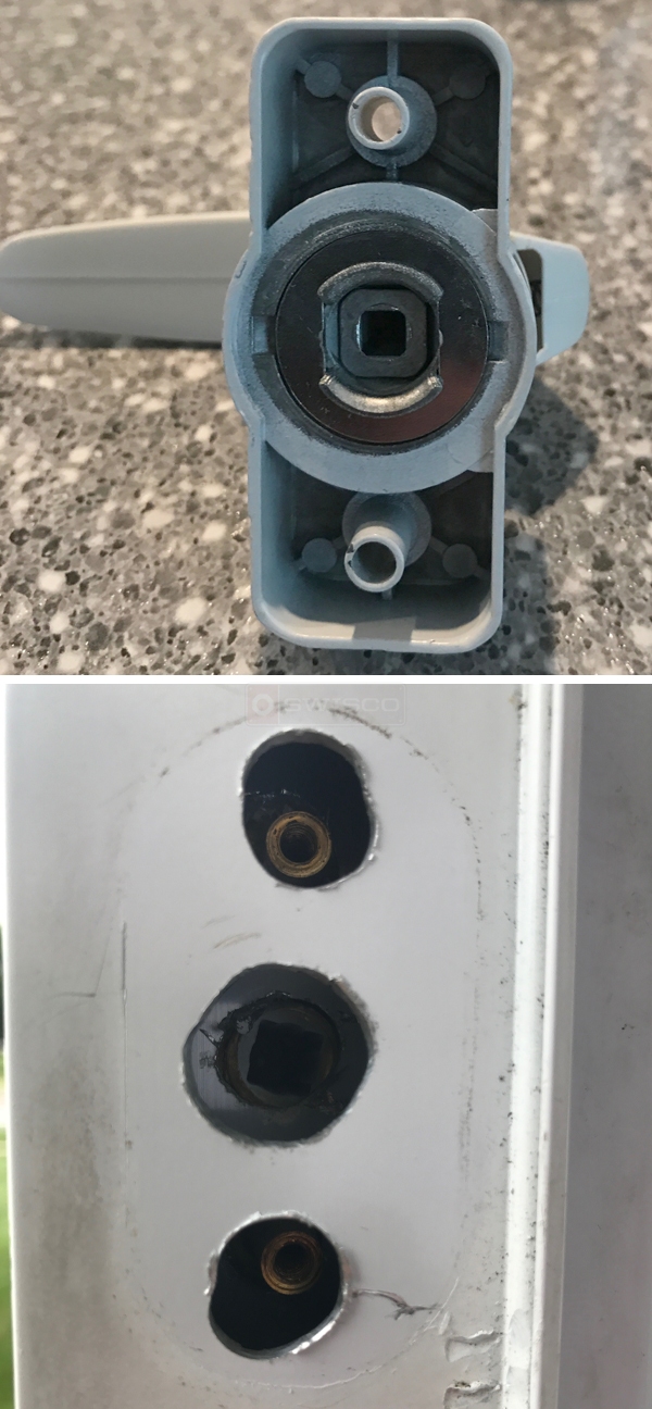 User submitted photos of storm door hardware.