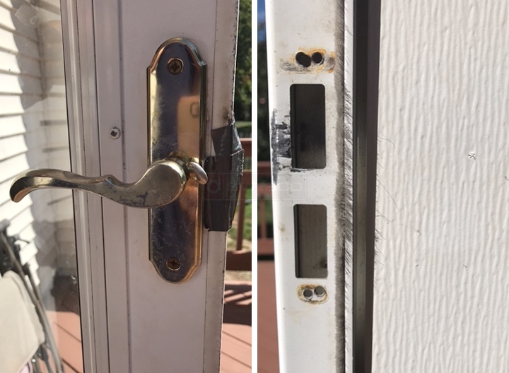 Wright Storm Door Brass Lockset And Side View Of Latch Knockout