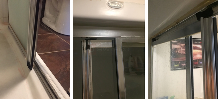 User submitted photos of shower door hardware.