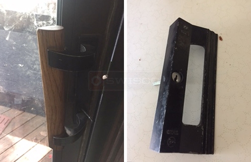 User submitted photos of patio door hardware.